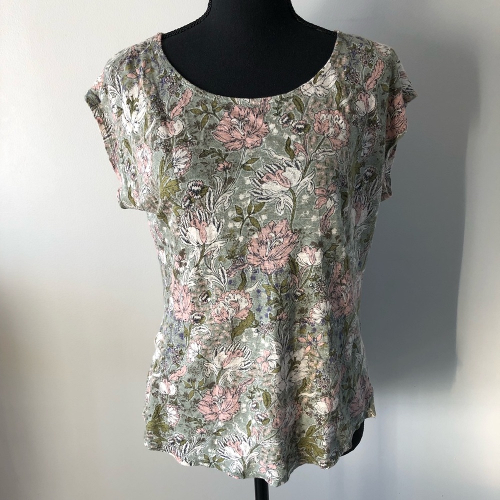Women’s Joie Floral 100% Linen short sleeve pullover top size S